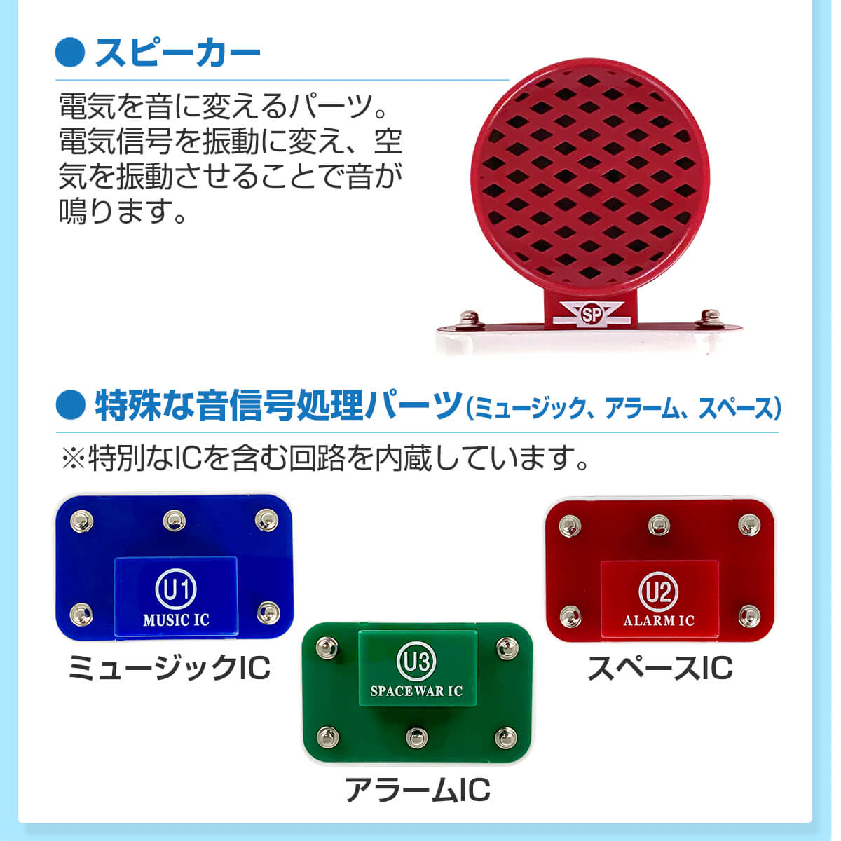 スピーカーや特殊な音声信号パーツ